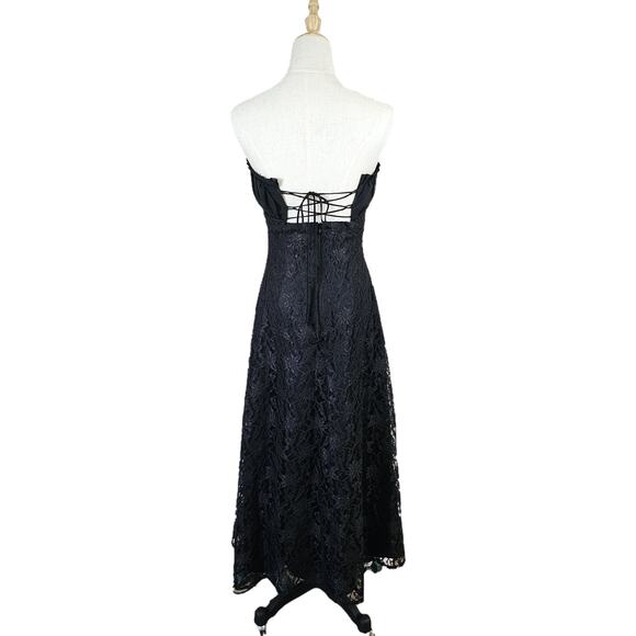 Vtg Y2K Scene Black Lace Strapless Lace Corset Dress Goth Whimsigoth Regency 5/6 - Picture 12 of 16